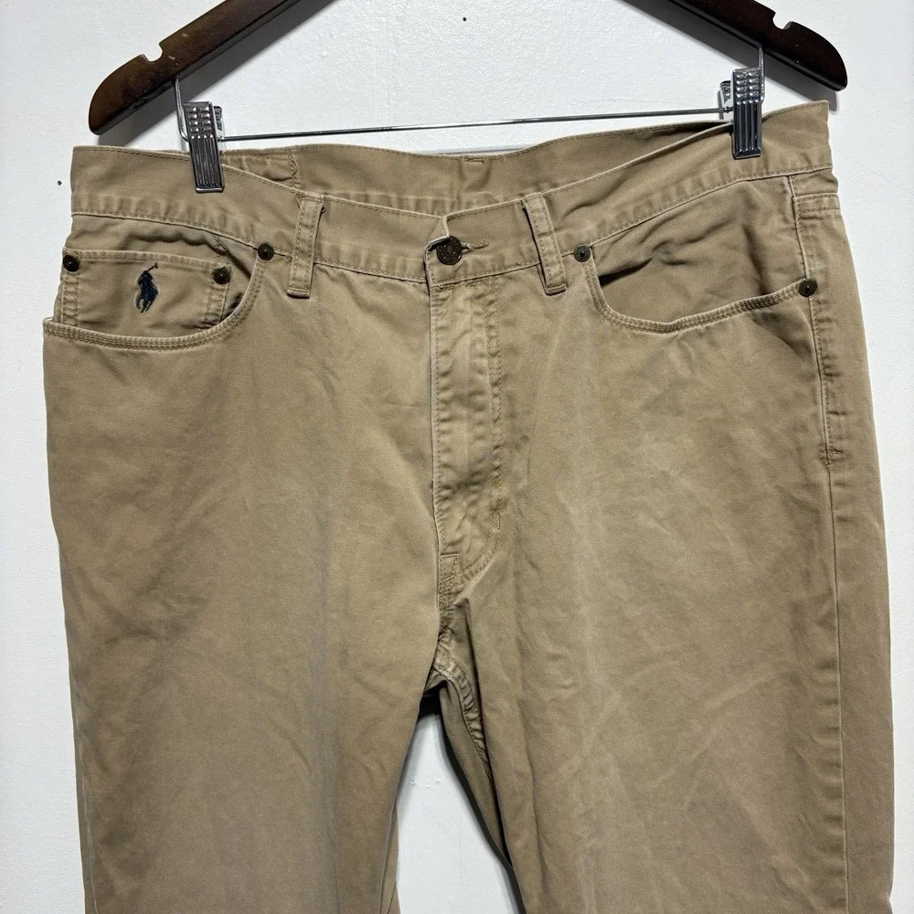 POLO Ralph Lauren Jeans Mens 36 X 34 Khaki Tan Straight Leg Cotton 5 Pocket